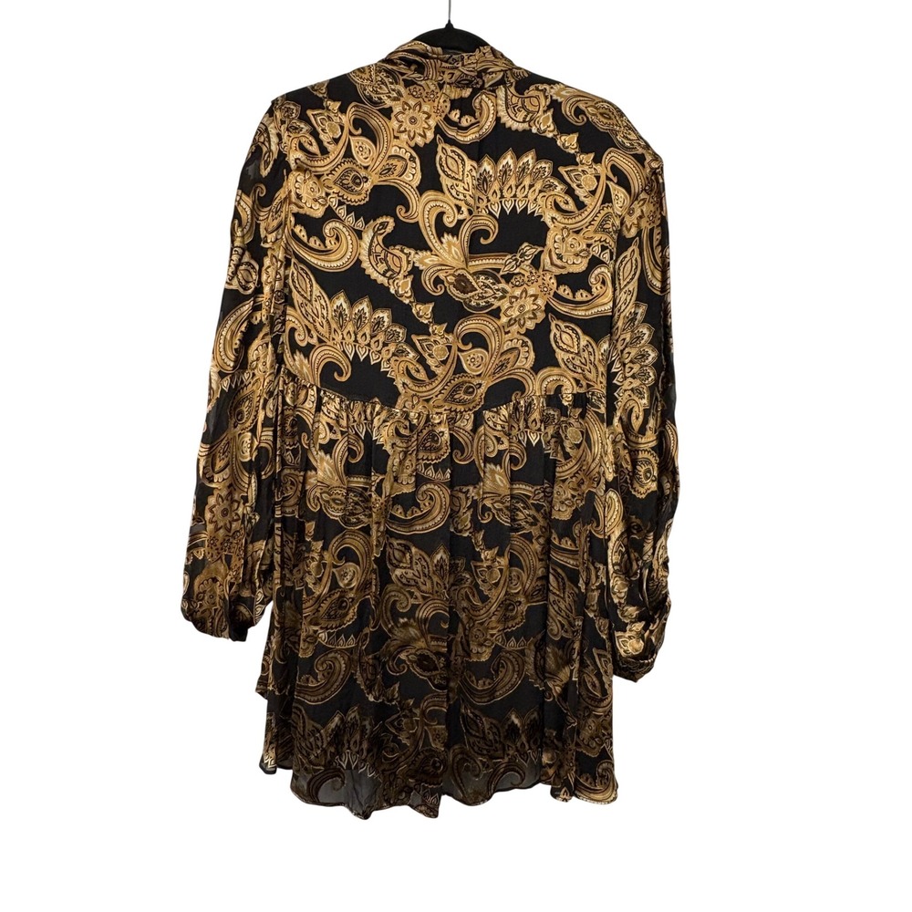 Alice + Olivia Silk Mini Dress Small Black Gold Paisley Tie Neck Goth Glamour - Picture 11 of 13